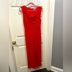 Calvin Klein Red Drape Neckline Maxi Dress —Size 4